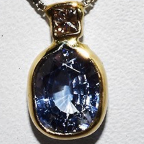 $1,900 10K/14K Gold .89CT Natural Ceylon Sapphire & Diamond 2-Stone Necklace - Picture 1 of 8